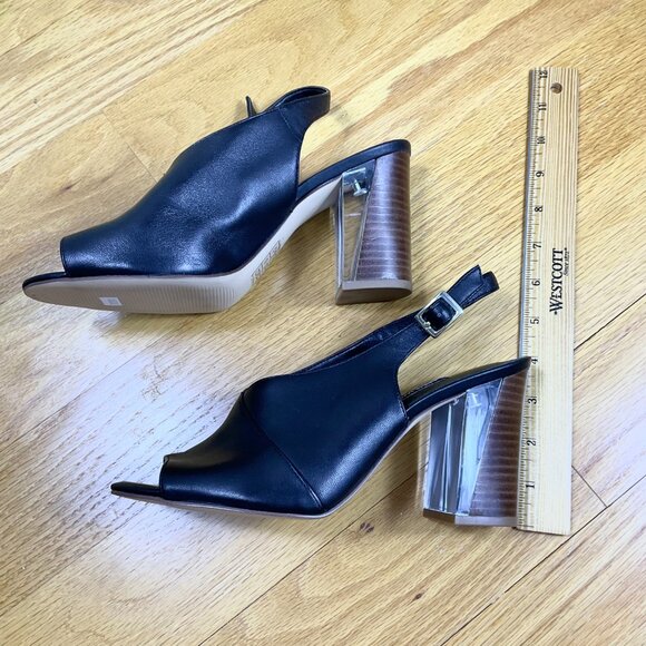Nine West Heels Leather Peep Toe Slingback Black Morenzo (9) - Picture 3 of 8